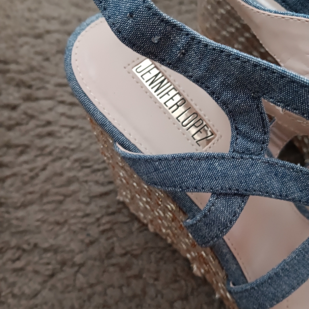 JLo Denim Wedge Sandals EUC - Picture 7 of 8